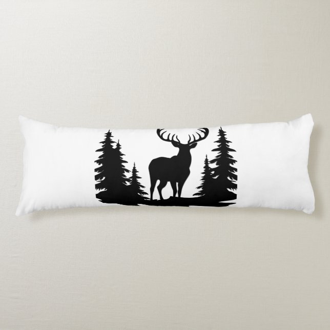 Big Buck Among Pine Trees Vector  Body Pillow (Front)