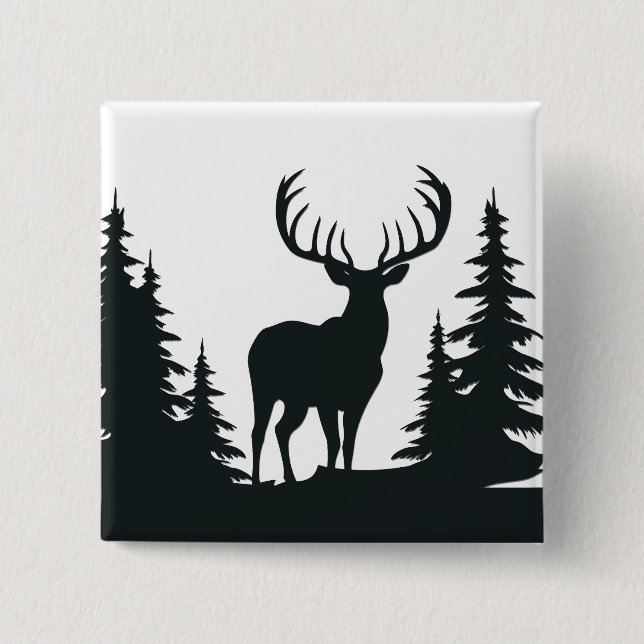 Big Buck Among Pine Trees Vector  Button (Front)