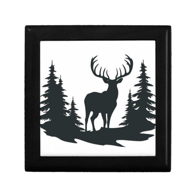 Big Buck Among Pine Trees Vector  Gift Box (Front)