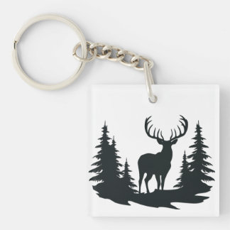 Big Buck Among Pine Trees Vector Keychain