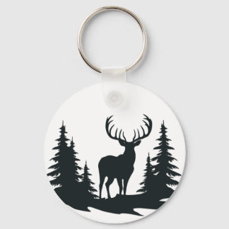 Big Buck Among Pine Trees Vector Keychain
