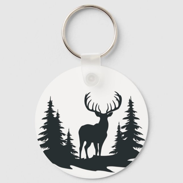 Big Buck Among Pine Trees Vector  Keychain (Front)