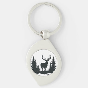 Big Buck Among Pine Trees Vector Keychain
