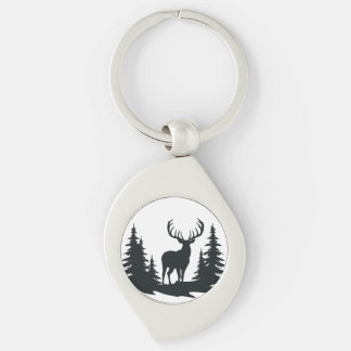 Big Buck Among Pine Trees Vector Keychain