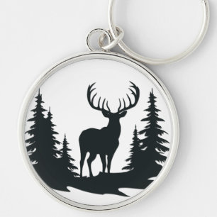 Big Buck Among Pine Trees Vector Keychain