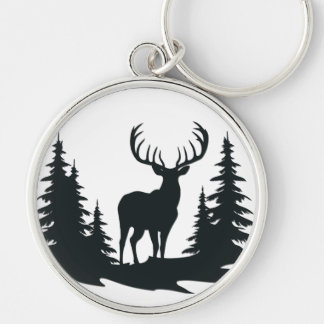 Big Buck Among Pine Trees Vector Keychain