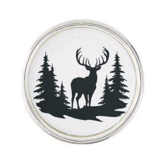 Big Buck Among Pine Trees Vector Lapel Pin