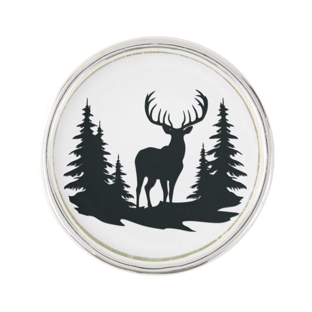 Big Buck Among Pine Trees Vector  Lapel Pin (Front)