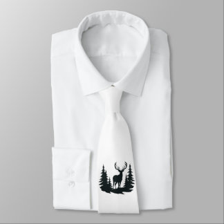 Big Buck Among Pine Trees Vector Neck Tie