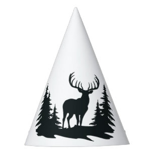 Big Buck Among Pine Trees Vector  Party Hat