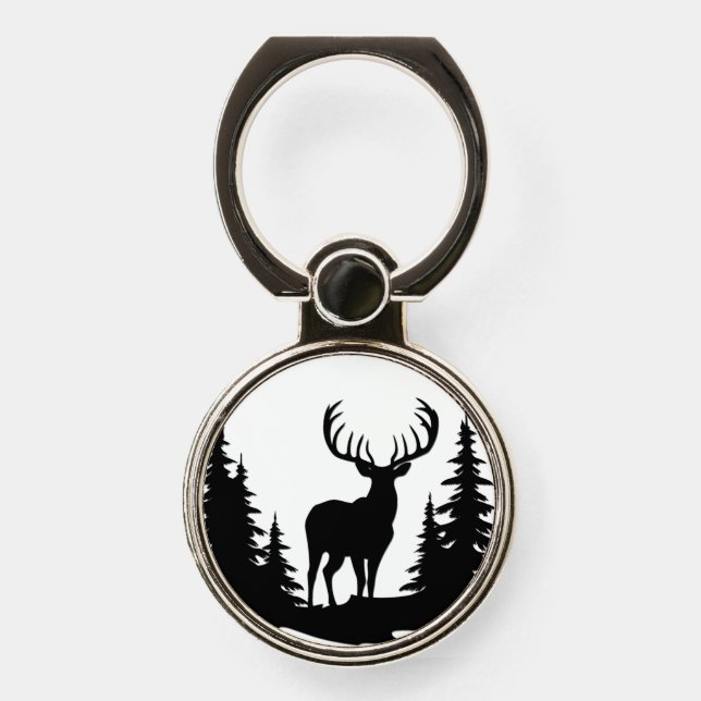 Big Buck Among Pine Trees Vector  Phone Ring Stand (Front)
