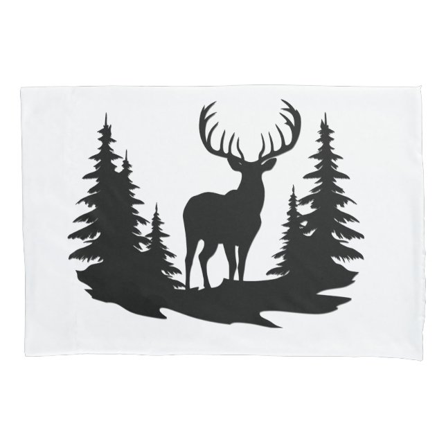 Big Buck Among Pine Trees Vector  Pillow Case (Front)