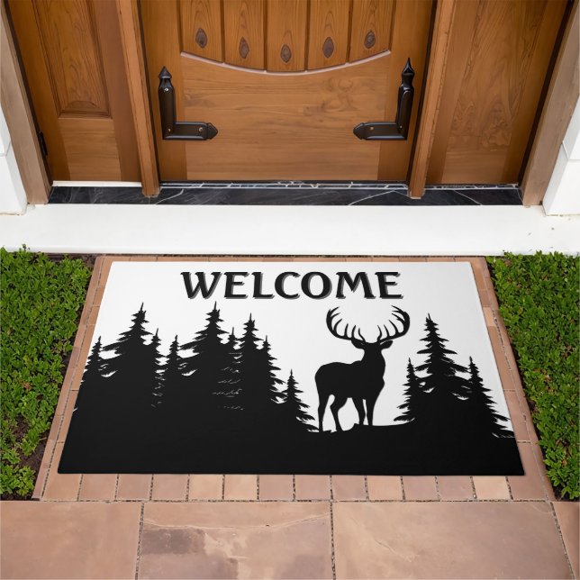 Big Buck Among Pine Trees Vector Welcome Doormat (Outdoor)