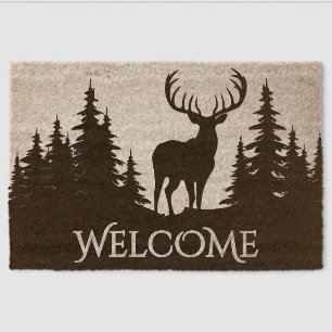Big Buck Among Pine Trees Vector Welcome Fiber Doormat