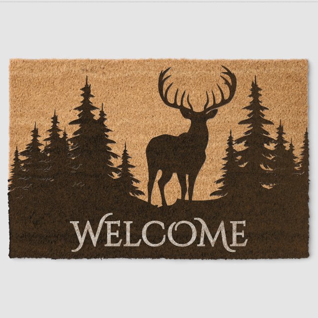 Big Buck Among Pine Trees Vector Welcome Fiber Doormat (Front)