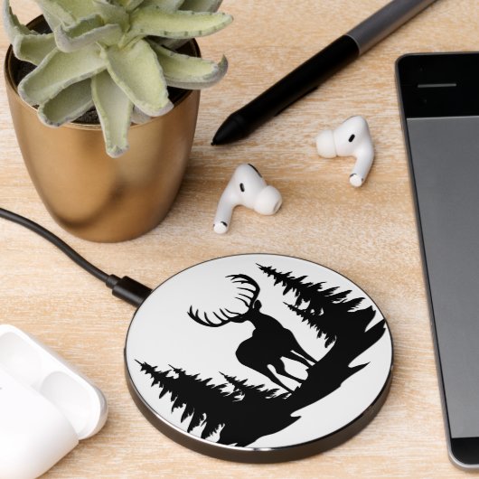 Big Buck Among Pine Trees Vector  Wireless Charger (Desk 2)