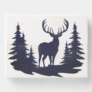 Big Buck Among Pine Trees Vector  Wooden Box Sign