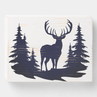 Big Buck Among Pine Trees Vector  Wooden Box Sign