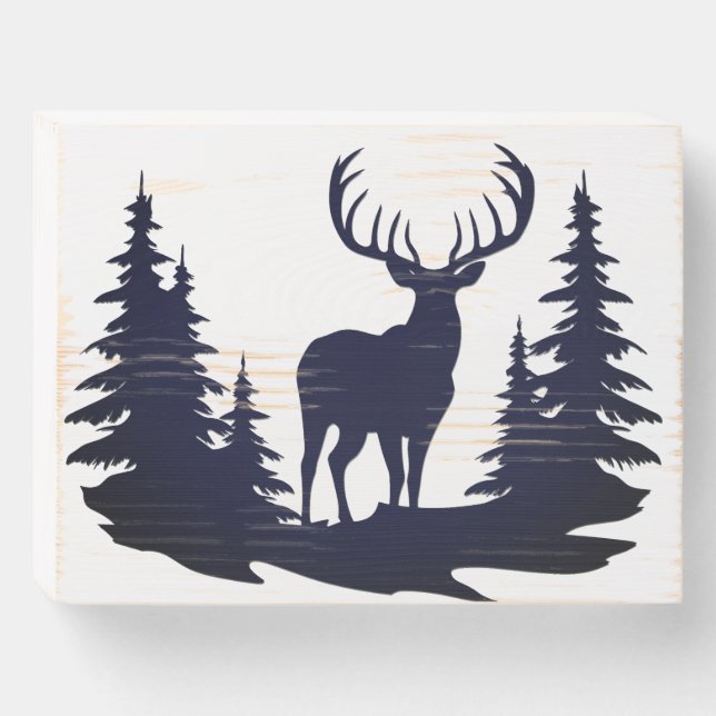 Big Buck Among Pine Trees Vector  Wooden Box Sign (Front Horizontal)