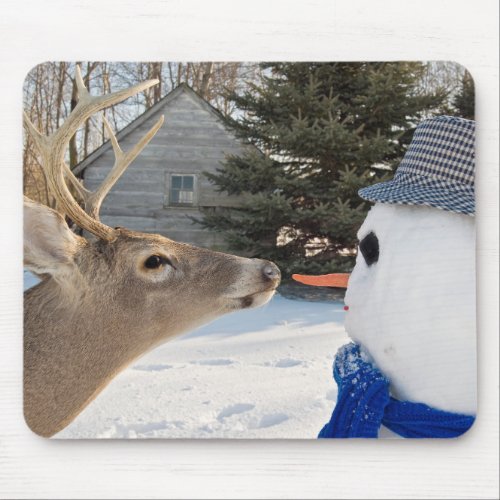 big buck and snowman mouse pad