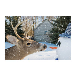 Big Buck Deer and Snowman Acrylic Print