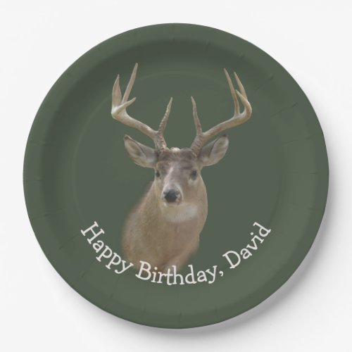Big Buck Deer Birthday On Green Paper Plates