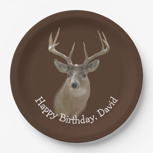 Big Buck Deer Birthday Paper Plates (Front)