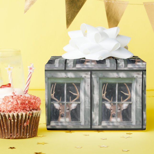 Big Buck Deer In Window Wrapping Paper (Birthday Party)