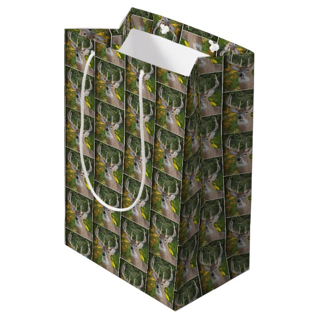 big buck deer in woods medium gift bag (Back Angled)