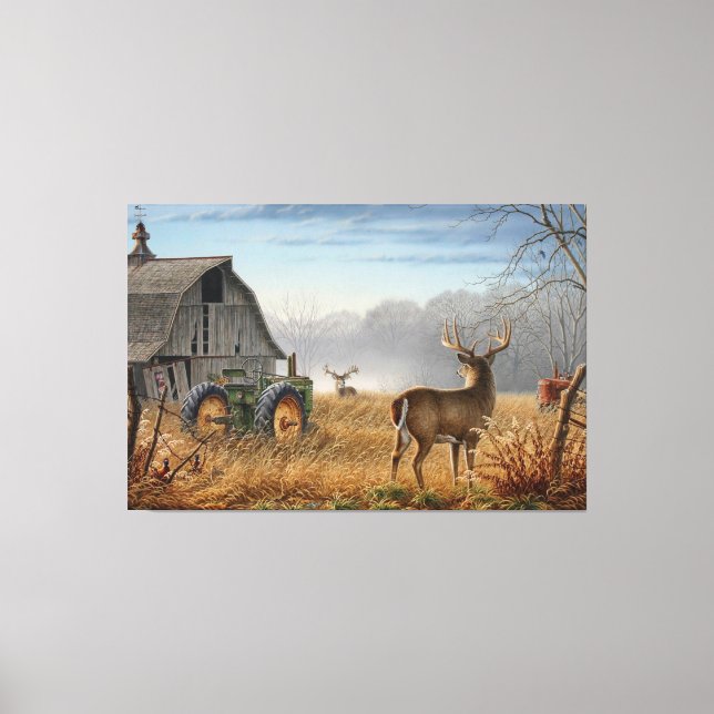 Big Buck  Deer Showdown On The Farm Canvas Print (Front)