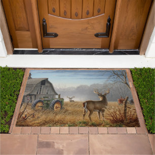 Big Buck Deer Showdown On The Farm Doormat