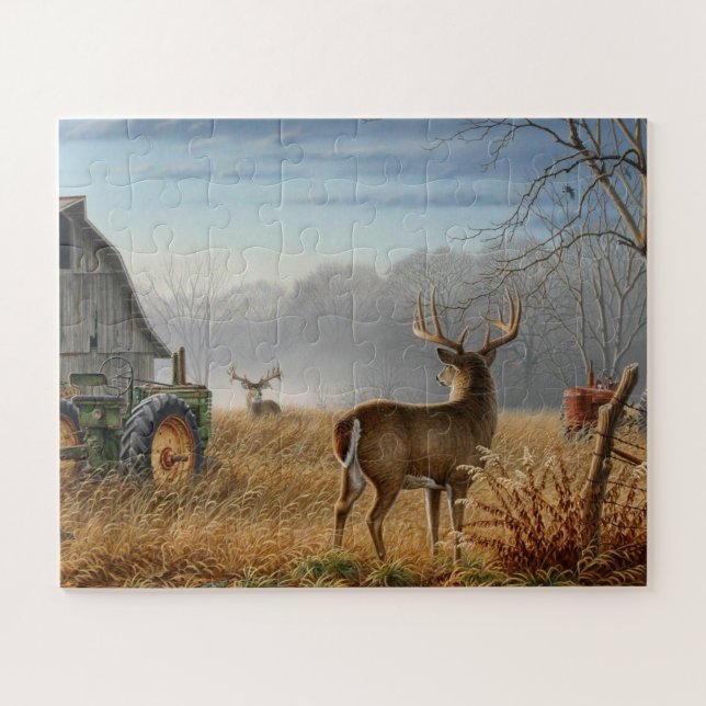 Big Buck  Deer Showdown On The Farm Jigsaw Puzzle (Horizontal)