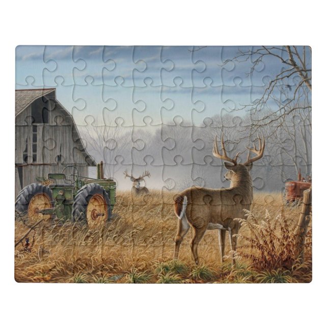 Big Buck  Deer Showdown On The Farm Jigsaw Puzzle (Puzzle Horizontal)