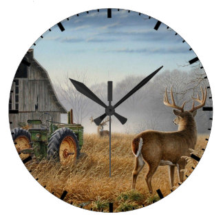 Big Buck  Deer Showdown On The Farm Large Clock