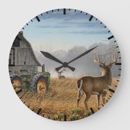 Big Buck  Deer Showdown On The Farm Large Clock