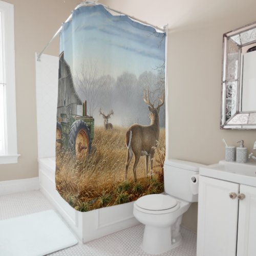 Big Buck  Deer Showdown On The Farm Shower Curtain