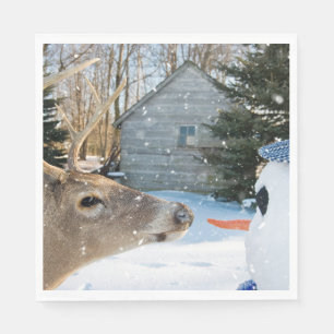 Big Buck Deer With a Snowman Napkins