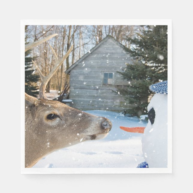 Big Buck Deer With a Snowman Napkins (Front)
