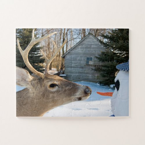 big buck deer with snowman jigsaw puzzle