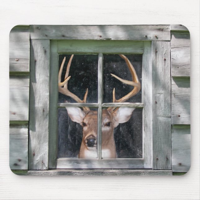 Big Buck in cabin window Mouse Pad (Front)
