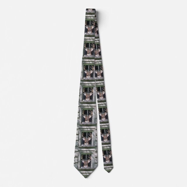 Big Buck in cabin window Neck Tie (Front)