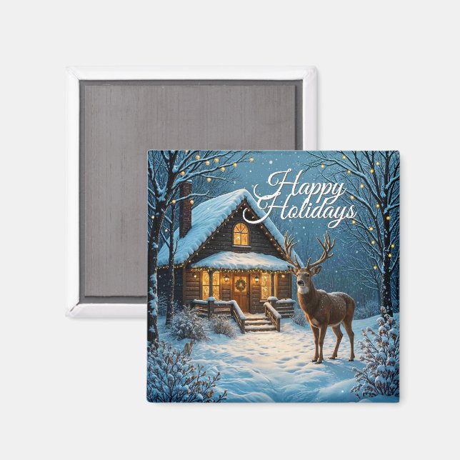  Big Buck Snowy Christmas Visit Personal Greeting Magnet (Front/Back)