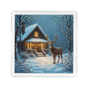 Big Buck's Snowy Christmas Visit Acrylic Tray