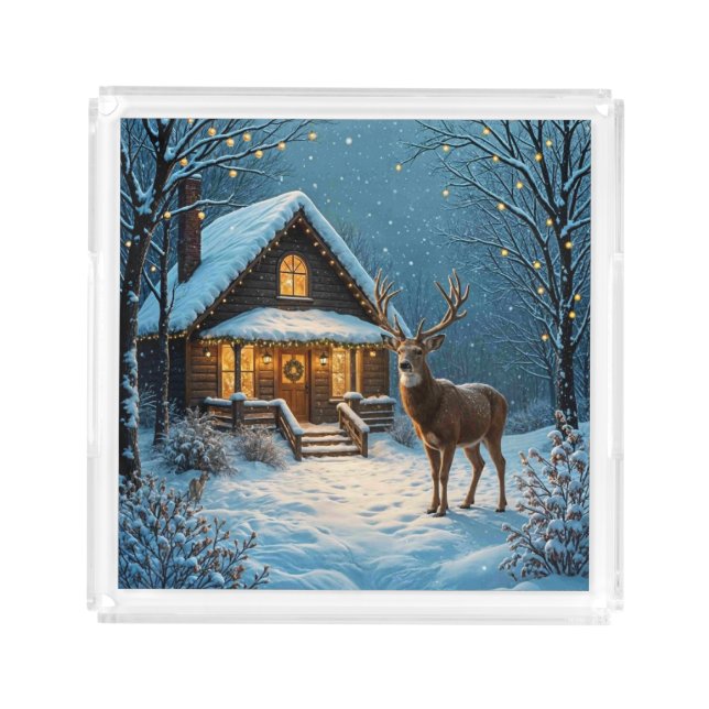  Big Buck's Snowy Christmas Visit Acrylic Tray (Front)