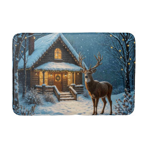 Big Buck's Snowy Christmas Visit Bath Mat
