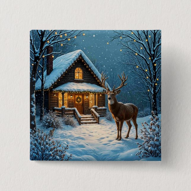  Big Buck's Snowy Christmas Visit Button (Front)
