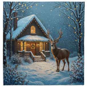 Big Buck's Snowy Christmas Visit Cloth Napkin