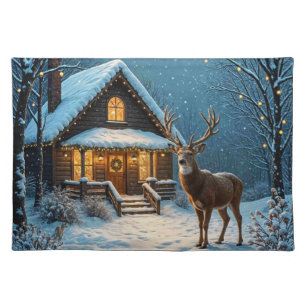 Big Buck's Snowy Christmas Visit Cloth Placemat