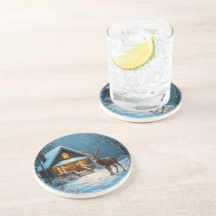 Big Buck's Snowy Christmas Visit Coaster
