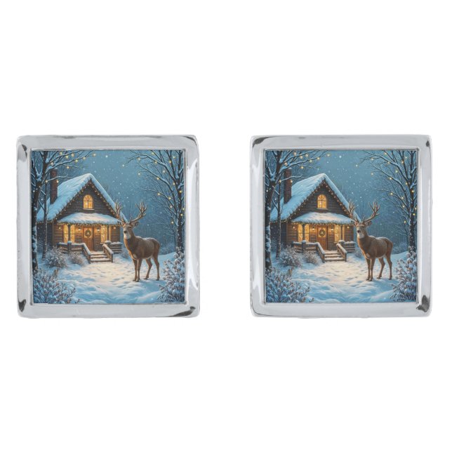  Big Buck's Snowy Christmas Visit Cufflinks (Front)